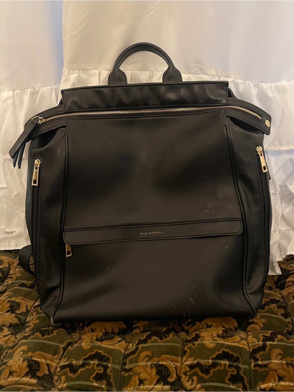 Mia + Sophia Black Faux Leather Backpack Tote